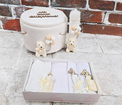 Trusou botez si lumanare Ivory Teddy Bear