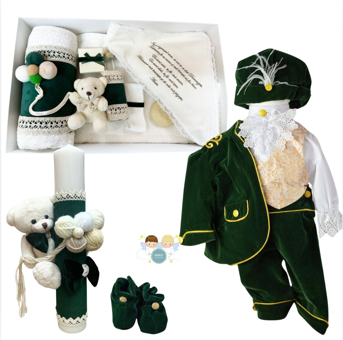 Trusou botez baieti – Baby Green Baptism Set