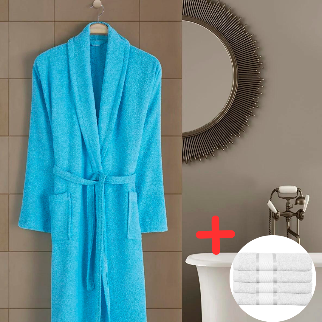 Halat de baie Unisex bumbac 100% – Turcuaz + Set 4 Prosoape