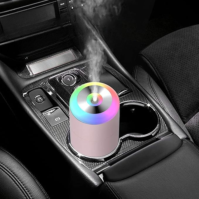 Umidificator, H2O, cu Difuzor de Aroma, Lumina de Noapte LED in 7 Culori, Zgomot Redus, 14.7x7.2cm, 350mL, Culoare Roz