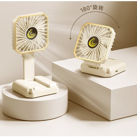 Ventilator Portabil, Flippy, de Gat, de Birou, Suport Telefon, 14 x 7 cm, Incarcare USB, din ABS, 3 Viteze, Bej