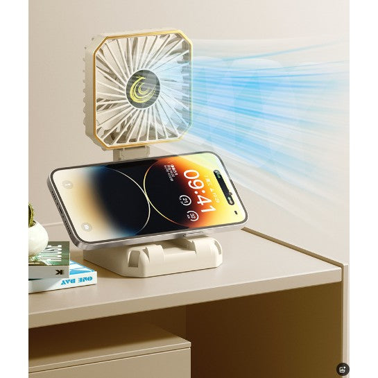 Ventilator Portabil, Flippy, de Gat, de Birou, Suport Telefon, 14 x 7 cm, Incarcare USB, din ABS, 3 Viteze, Bej