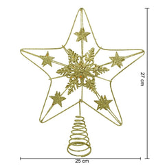 Varf decorativ de brad, Auriu, in forma de Stea, design de stele, din Plastic/Metal, 25 cm x 27 cm, Interior/Exterior, Flippy
